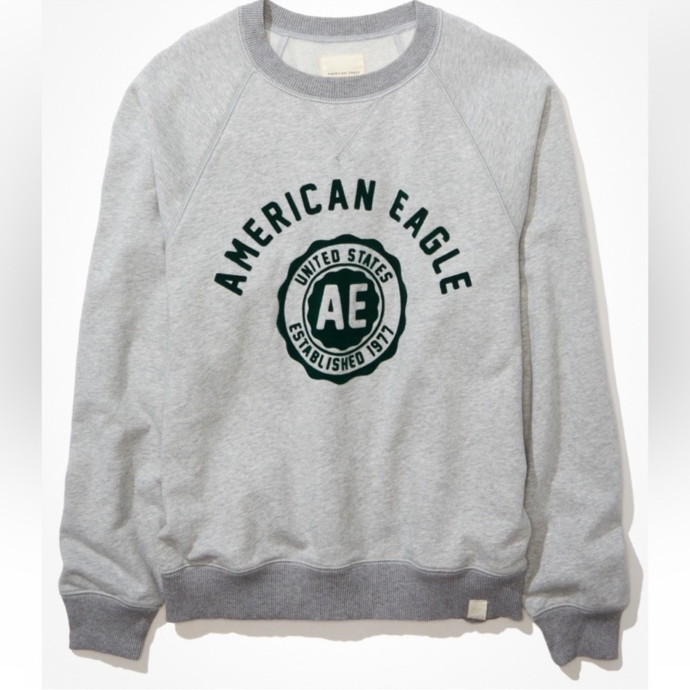 American Eagle Outfitters Gray and Green Crewneck Sweater size medium